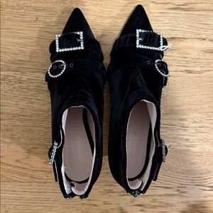 Christopher Kane Black Velvet Heels with Rhinestone Accents